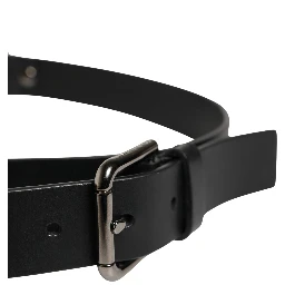 Men Black Calfskin Leather Metal Buckle Belt
