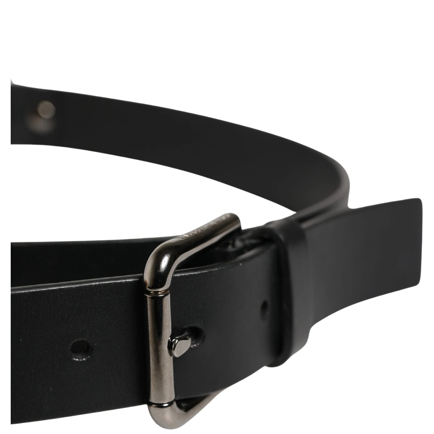 Men Black Calfskin Leather Metal Buckle Belt
