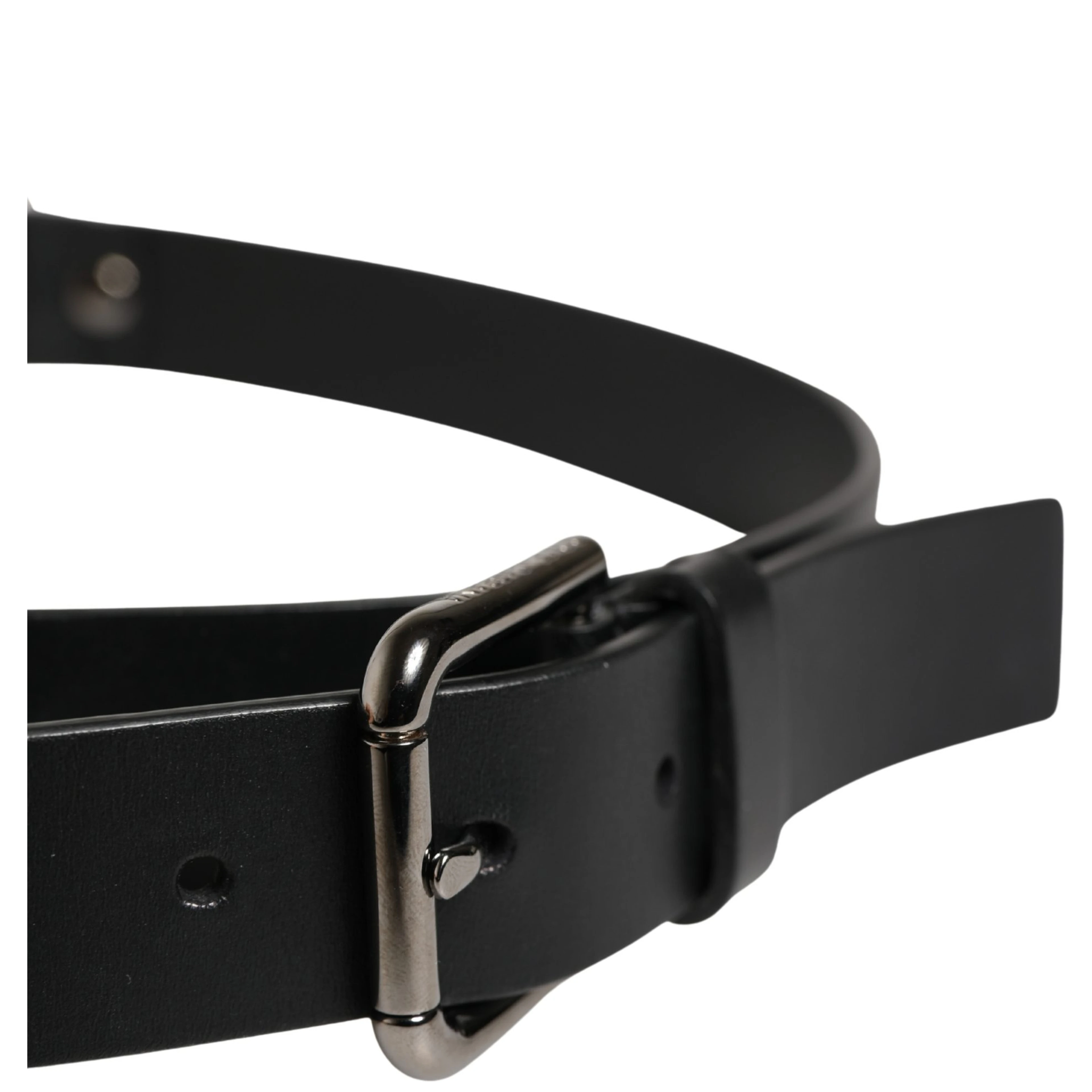 Men Black Calfskin Leather Metal Buckle Belt