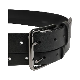 Black Double Strap Leather Silver Buckle Belt