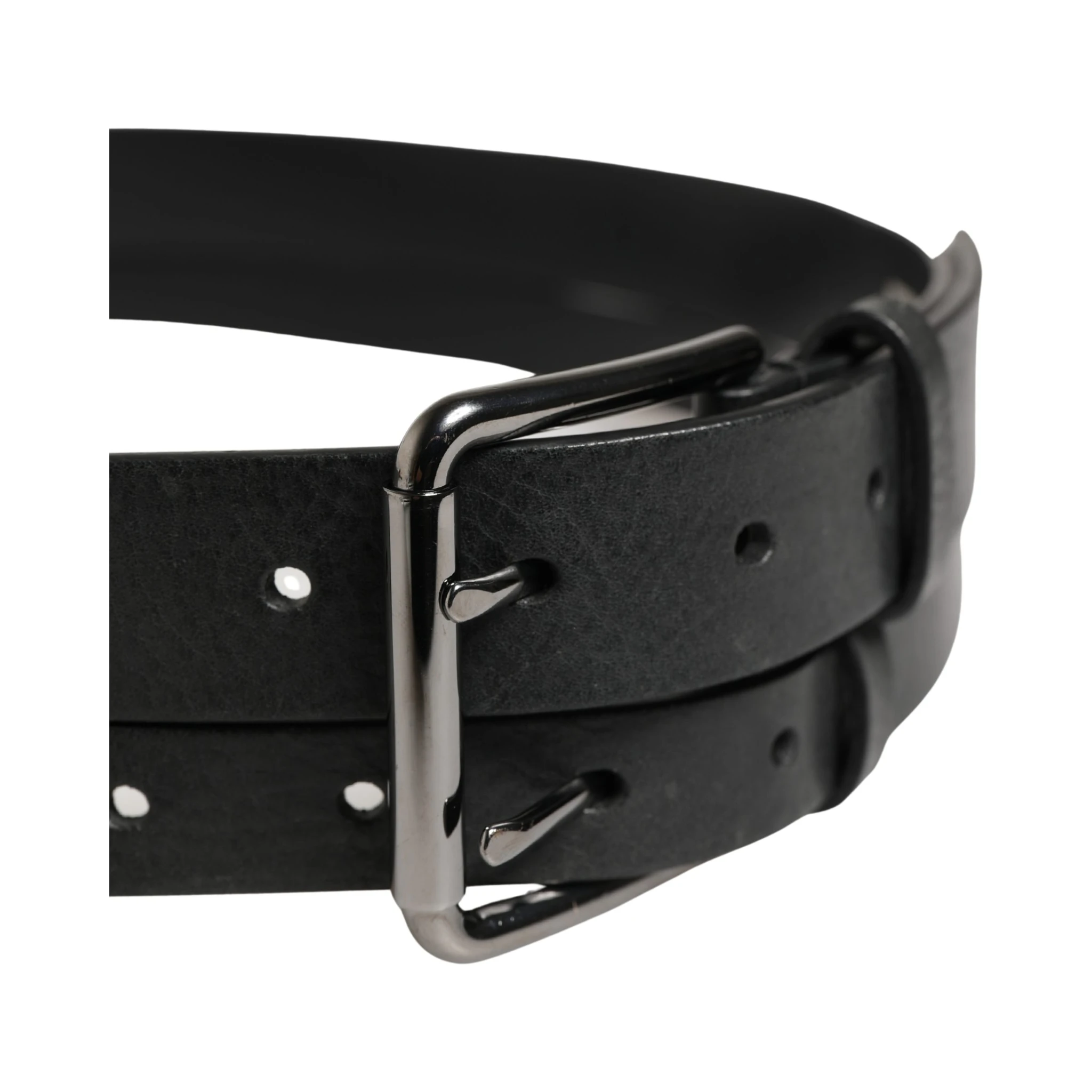 Black Double Strap Leather Silver Buckle Belt