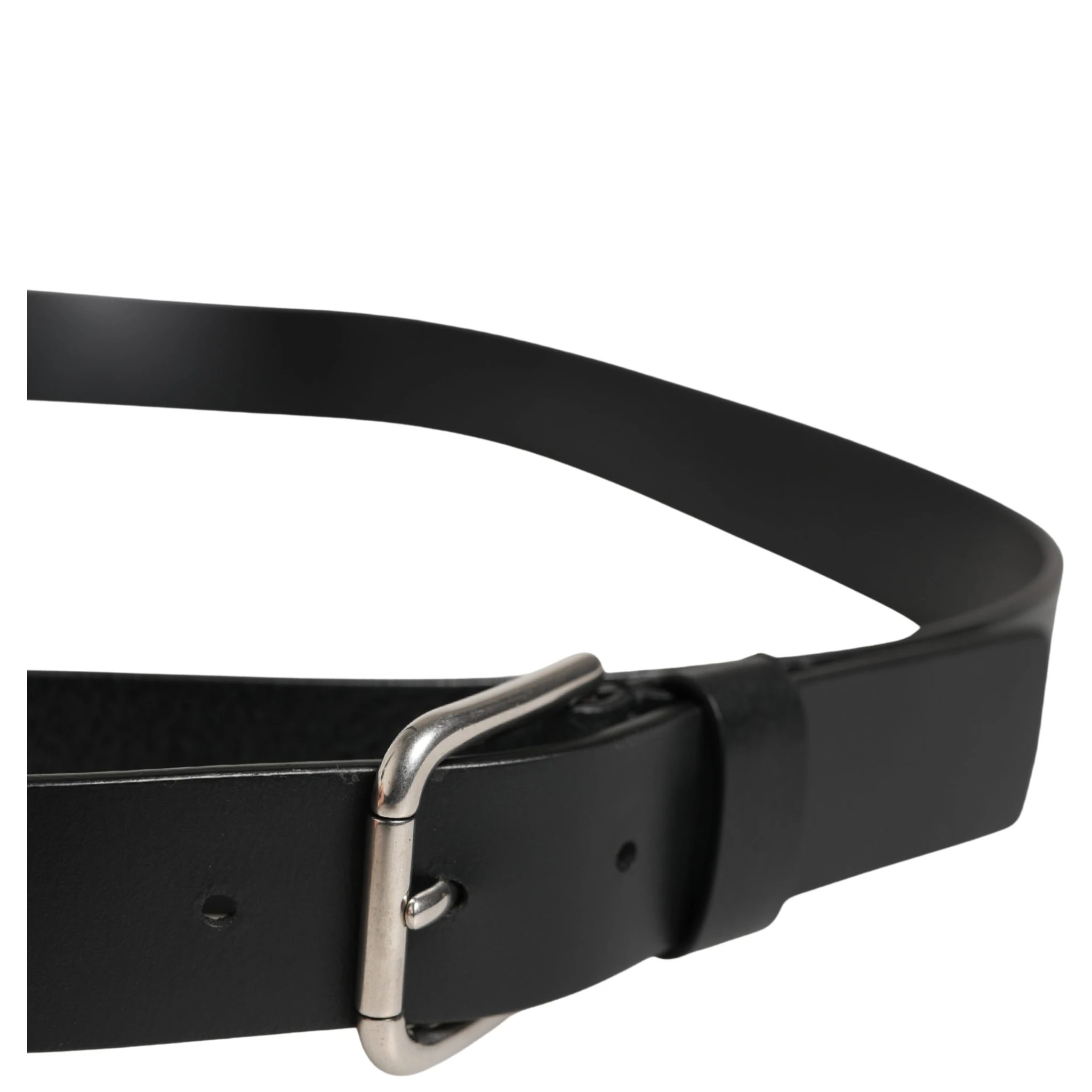 Black Double Strap Leather Silver Buckle Belt