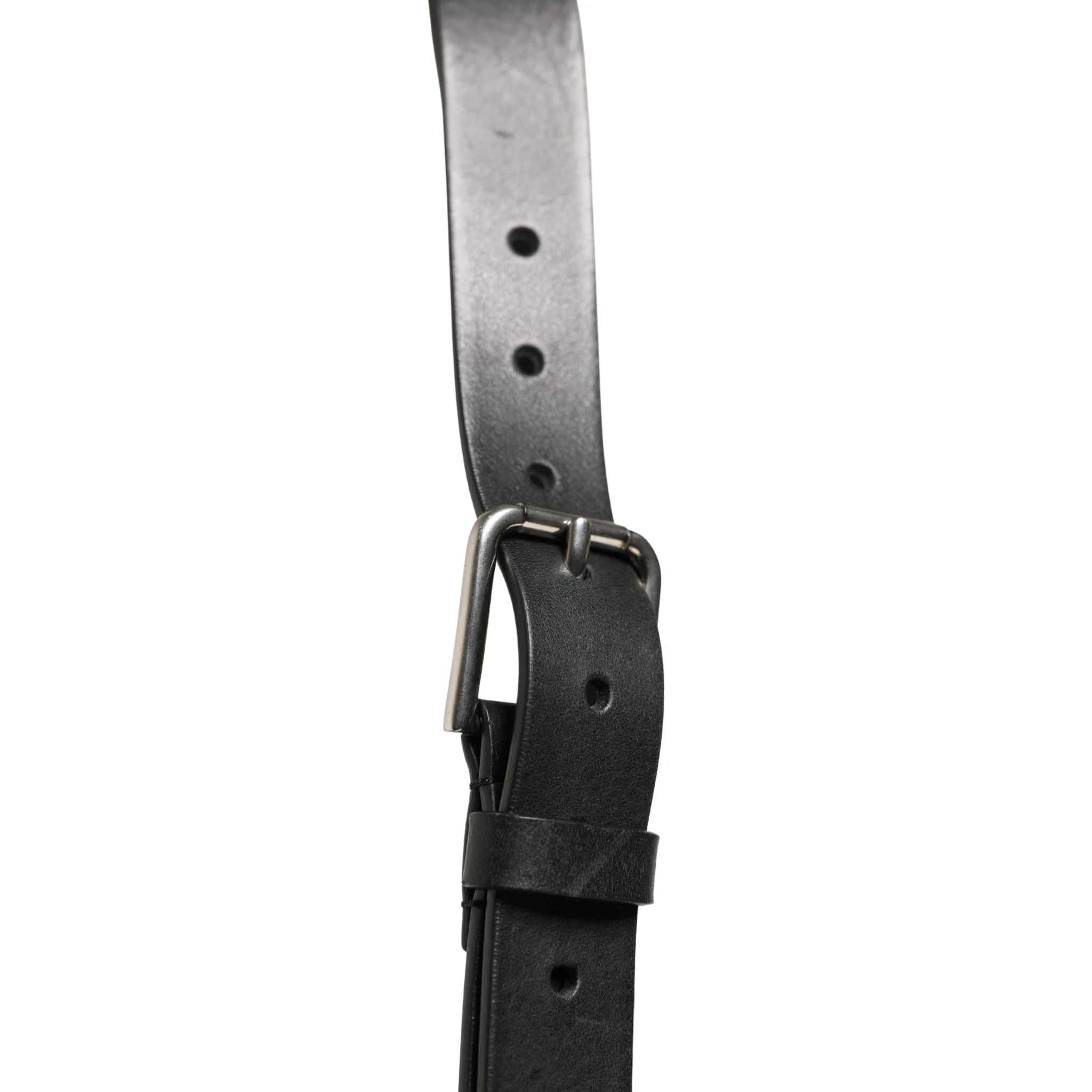 Black Double Strap Leather Silver Buckle Belt