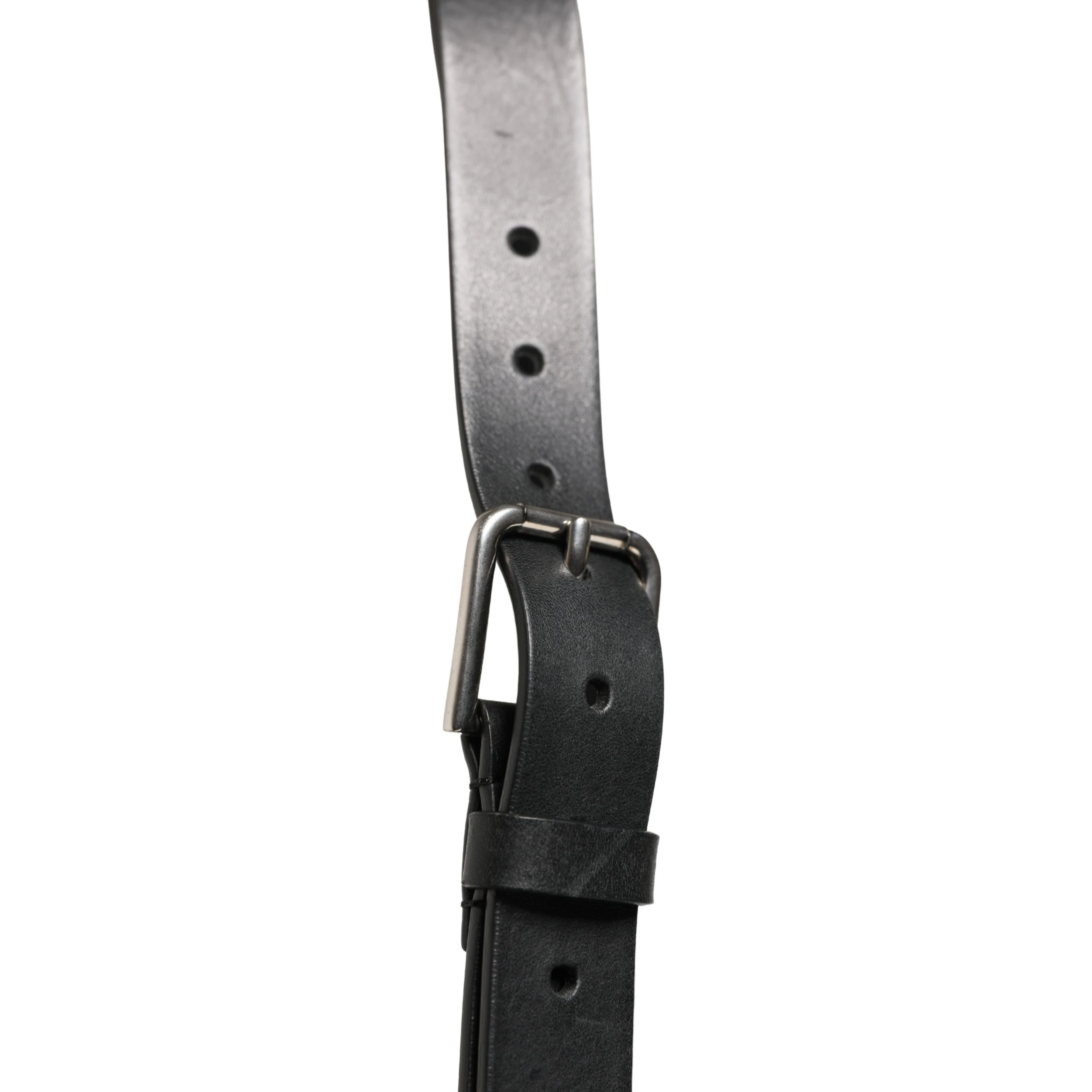 Black Double Strap Leather Silver Buckle Belt