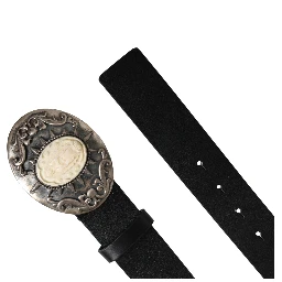 Black Calf Leather Ornate Metal Buckle Belt
