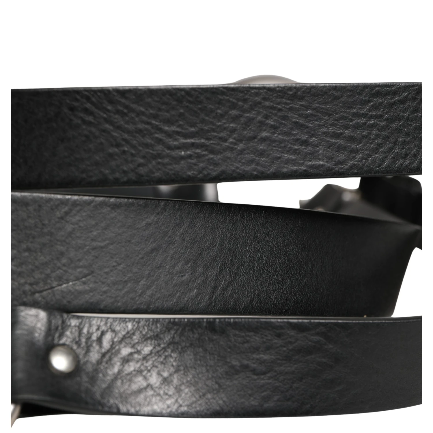 Black Double Strap Leather Silver Buckle Belt