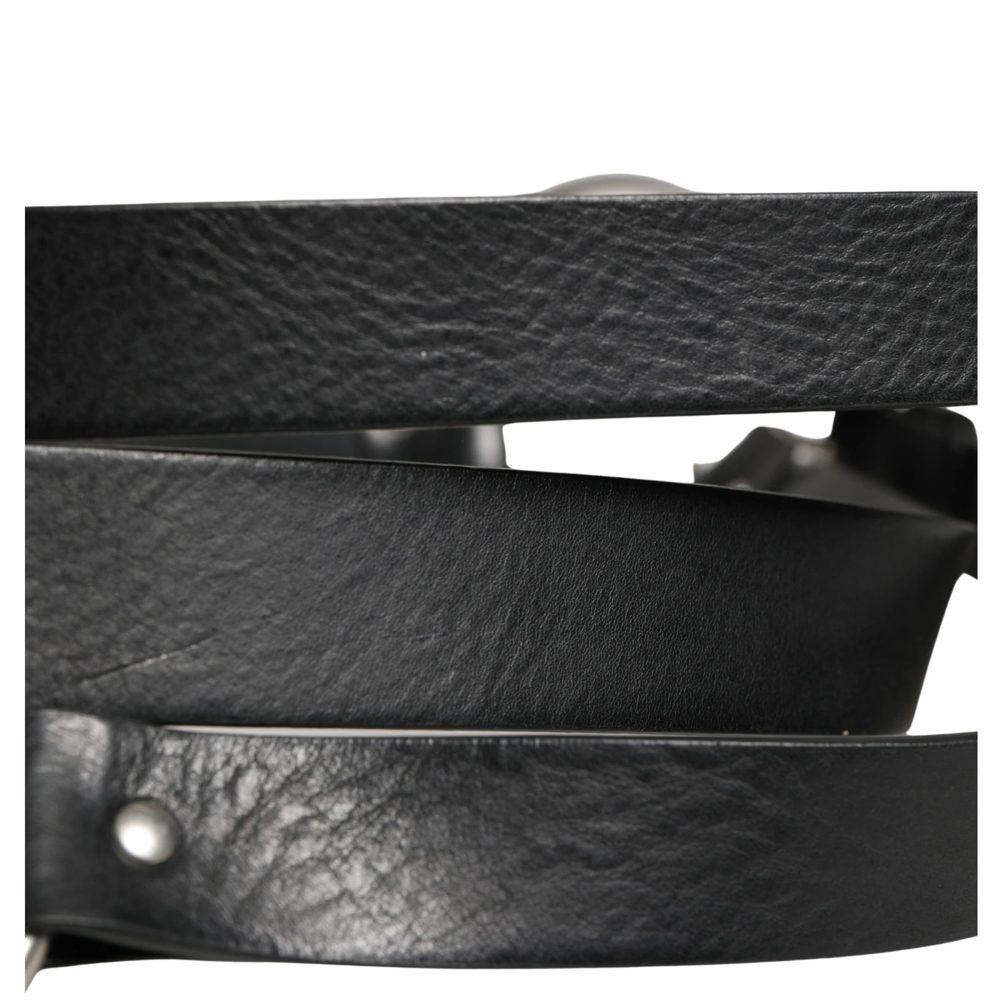 Black Double Strap Leather Silver Buckle Belt
