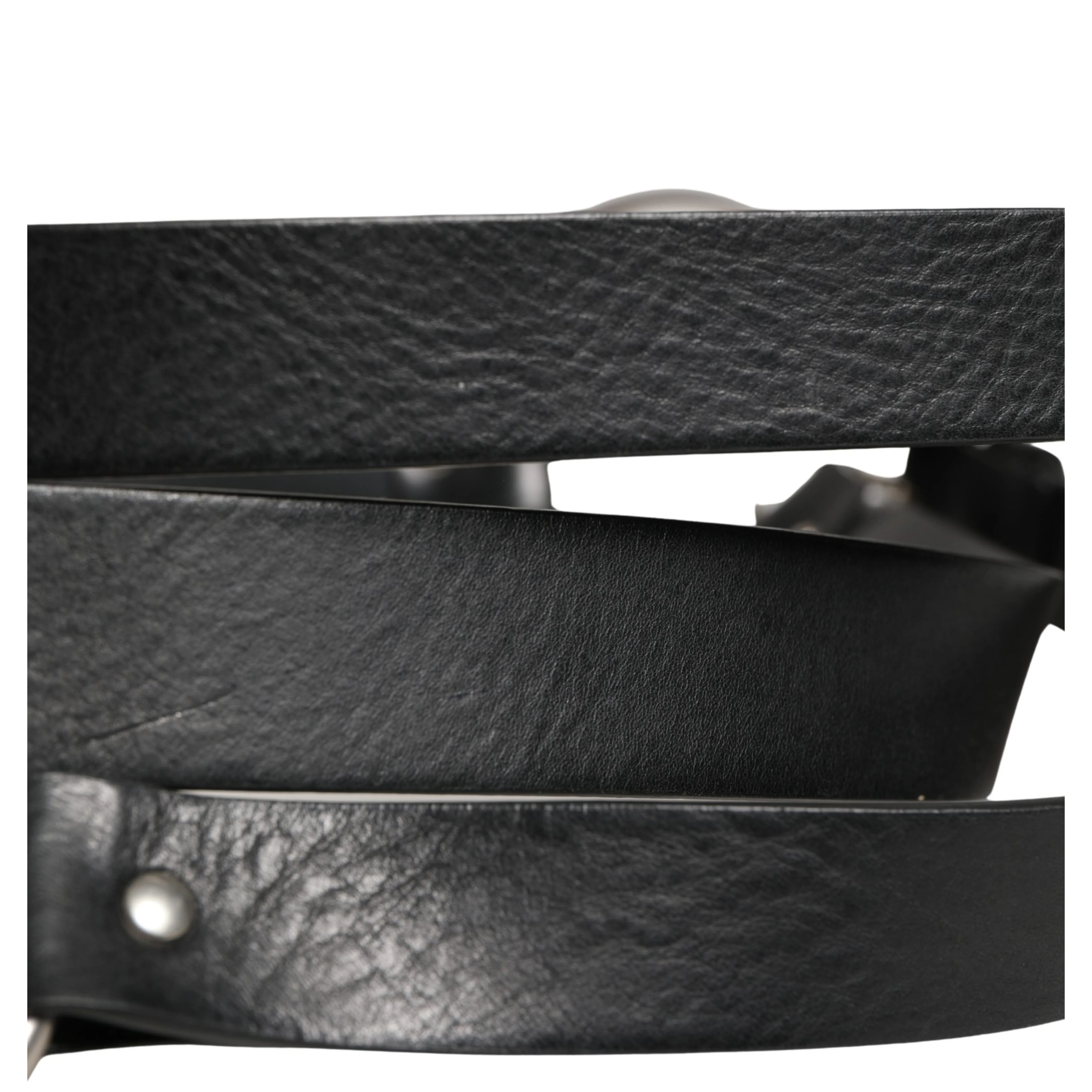 Black Double Strap Leather Silver Buckle Belt