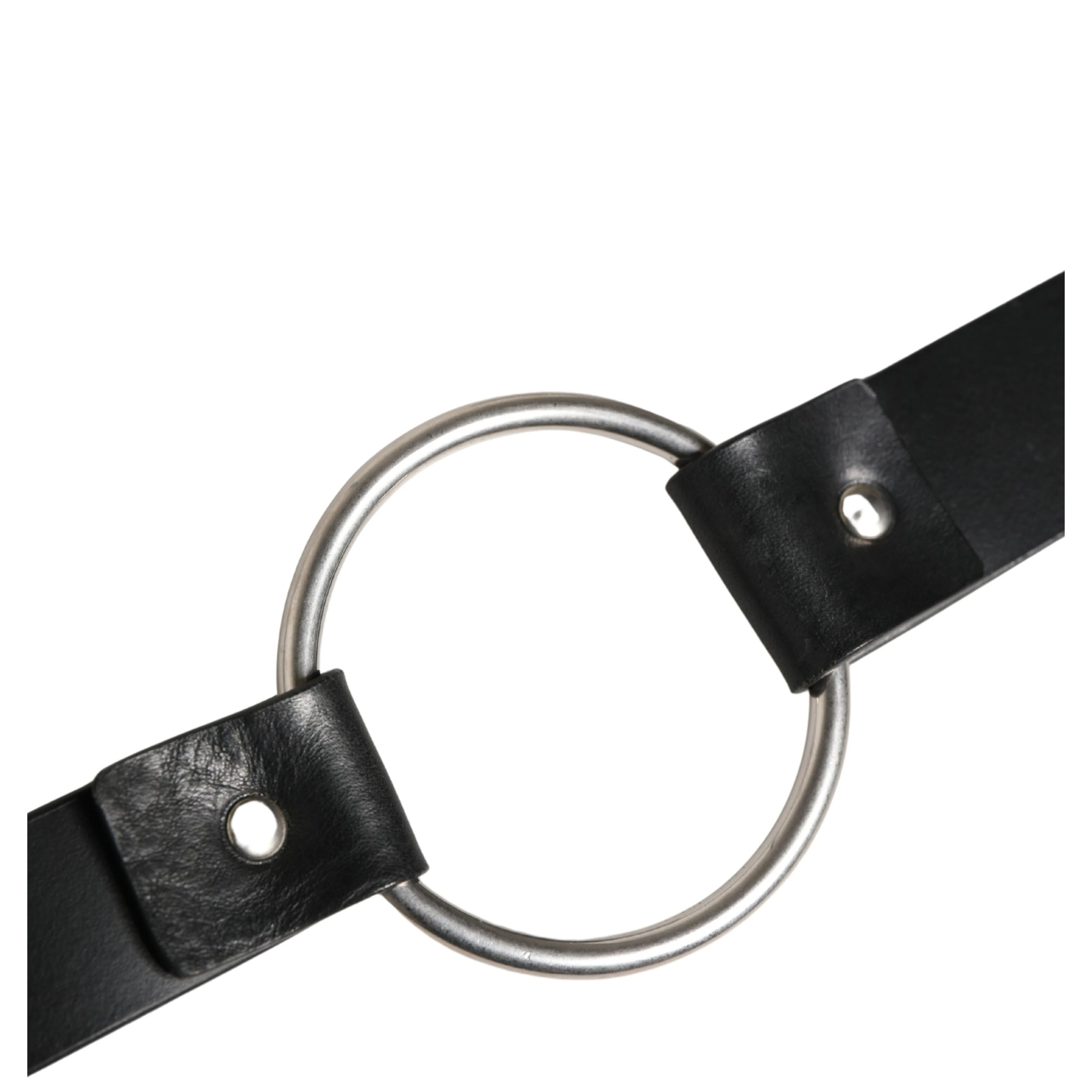 Black Double Strap Leather Silver Buckle Belt