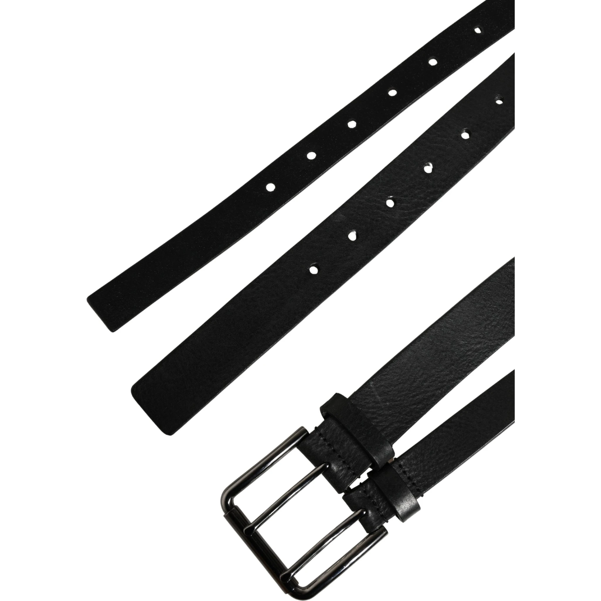 Black Double Strap Leather Silver Buckle Belt