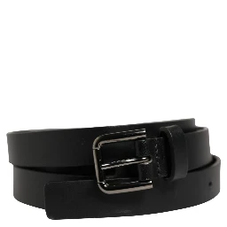 Black Double Strap Leather Silver Buckle Belt
