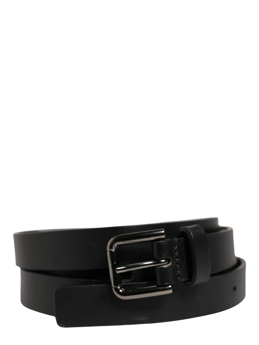 Black Double Strap Leather Silver Buckle Belt