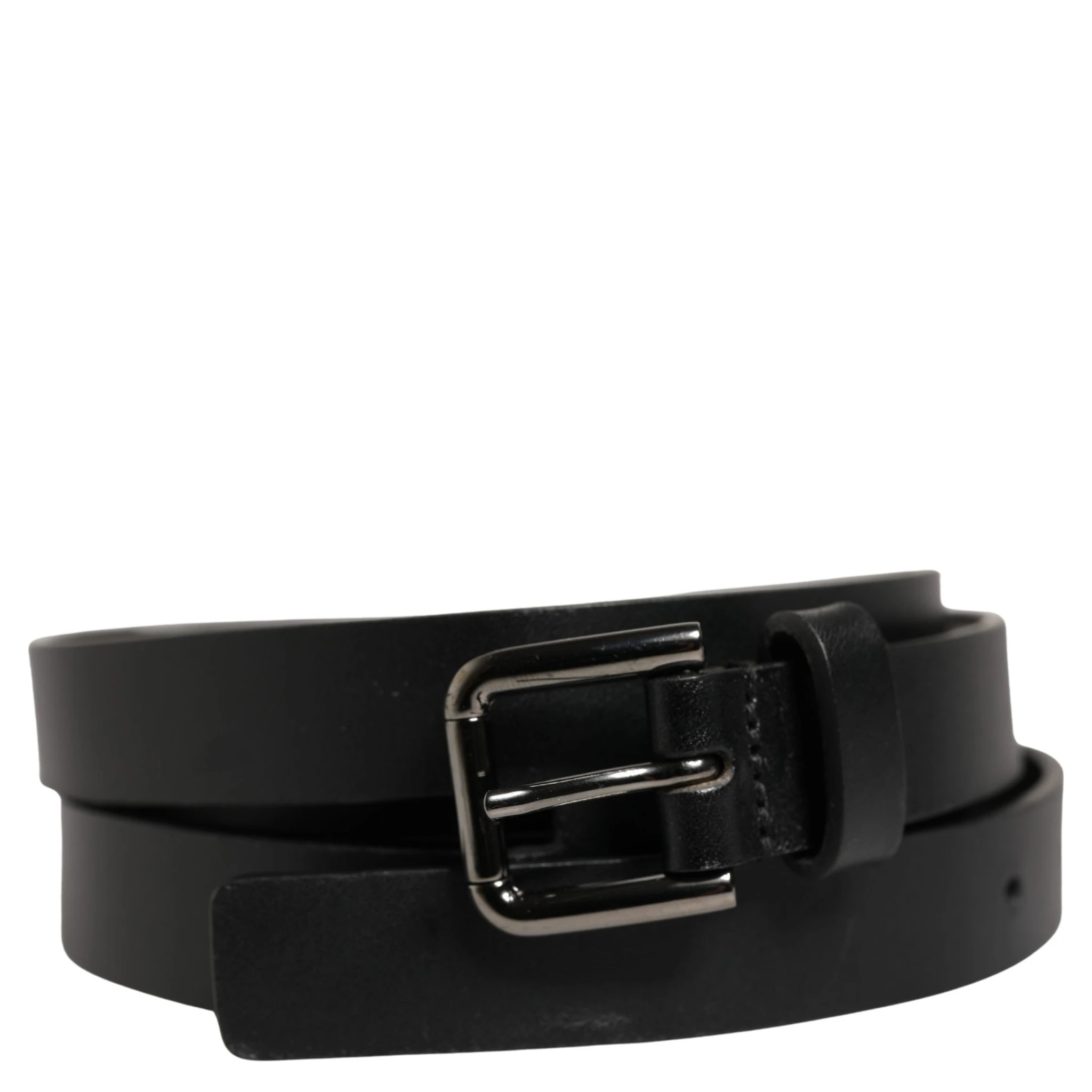 Black Double Strap Leather Silver Buckle Belt