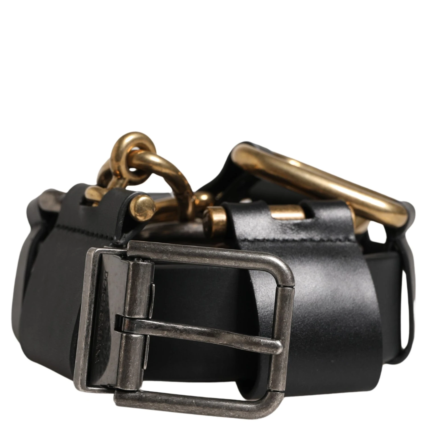 Men Black Classic Leather Metal Buckle Belt