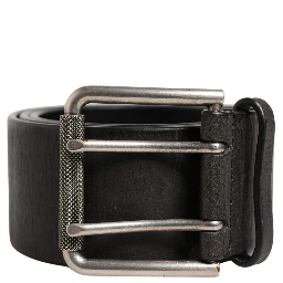 Men Black Classic Leather Metal Buckle Belt