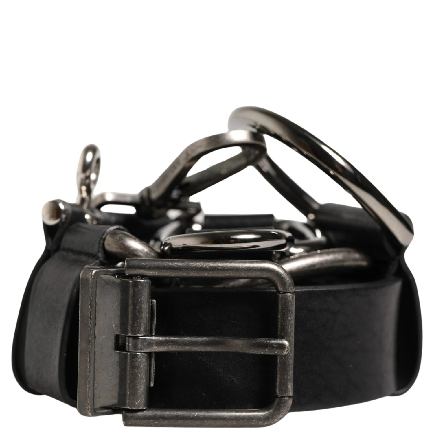 Black Calf Leather Silver Metal Buckle Belt