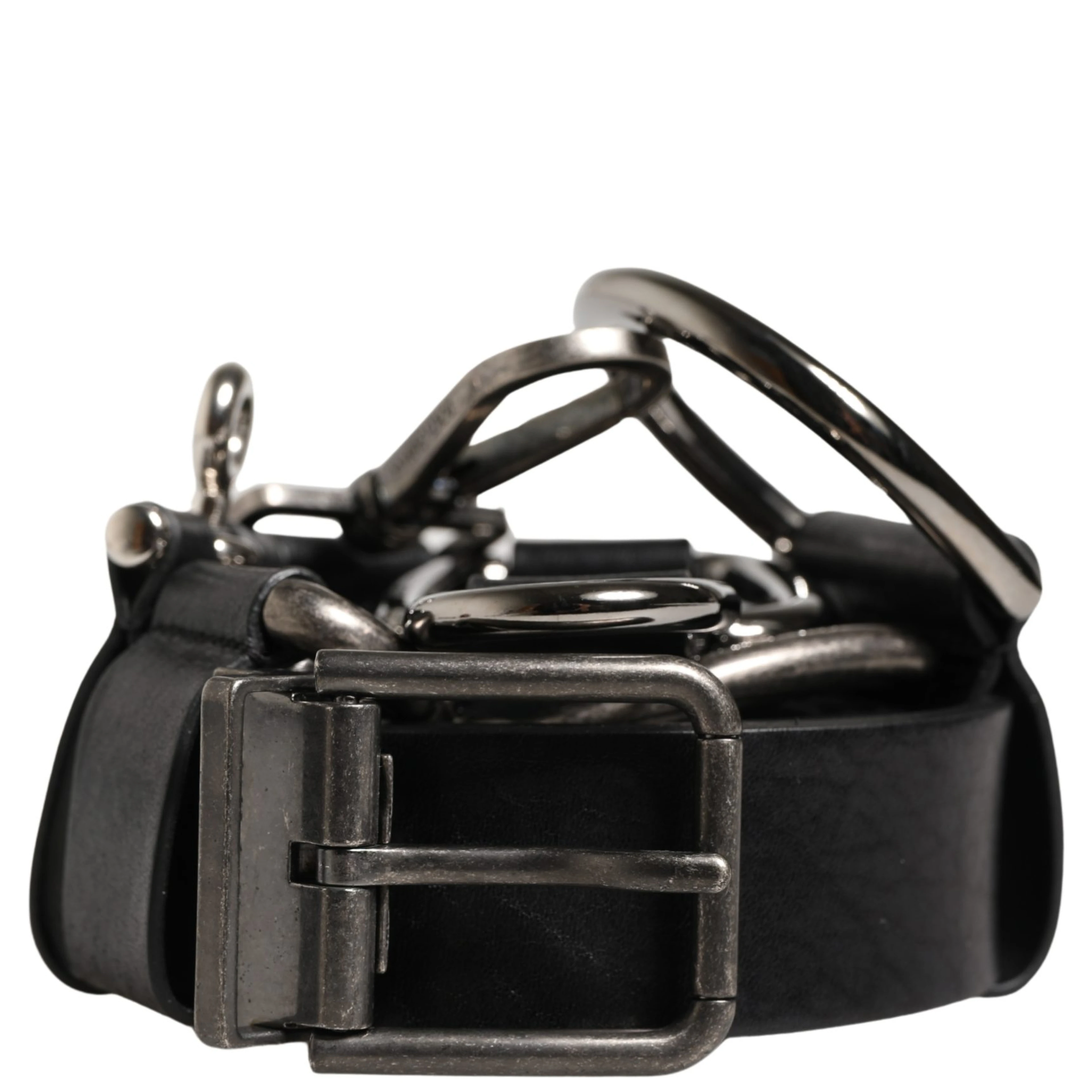 Black Calf Leather Silver Metal Buckle Belt