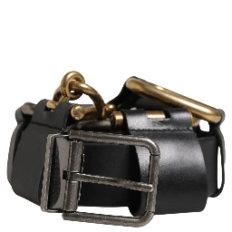 Men Black Classic Leather Metal Buckle Belt