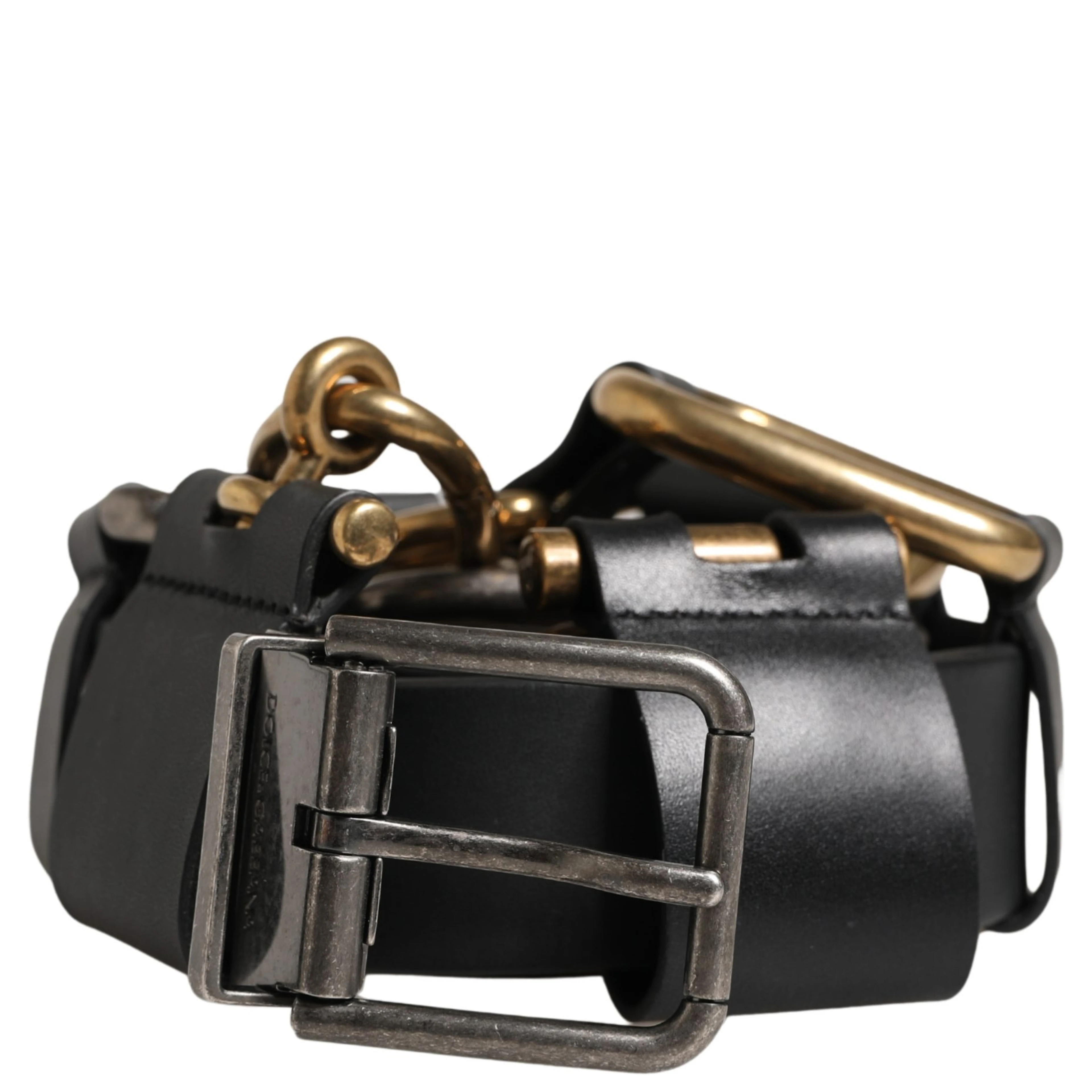 Men Black Classic Leather Metal Buckle Belt