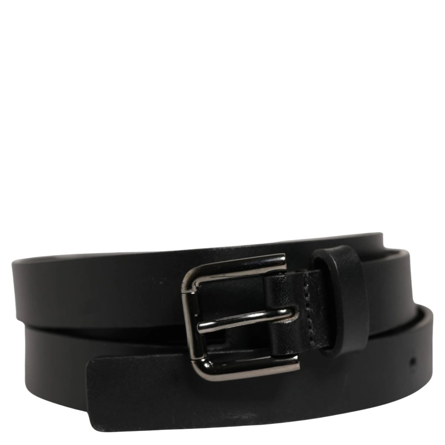 Black Double Strap Leather Silver Buckle Belt