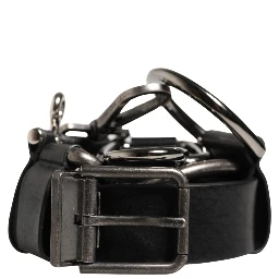 Black Calf Leather Silver Metal Buckle Belt