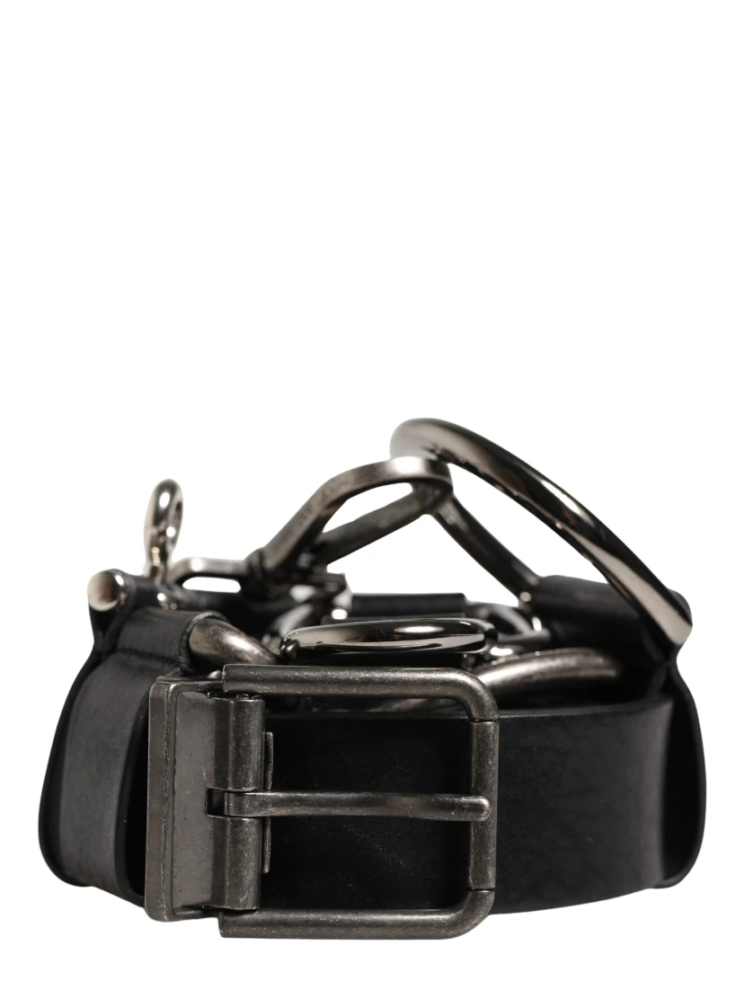 Black Calf Leather Silver Metal Buckle Belt