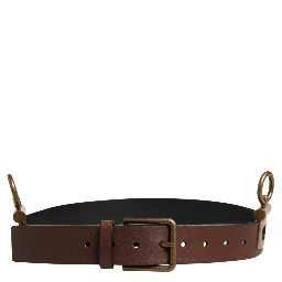Men Brown Classic Leather Metal Buckle Belt