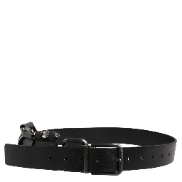 Black Calf Leather Silver Metal Buckle Belt