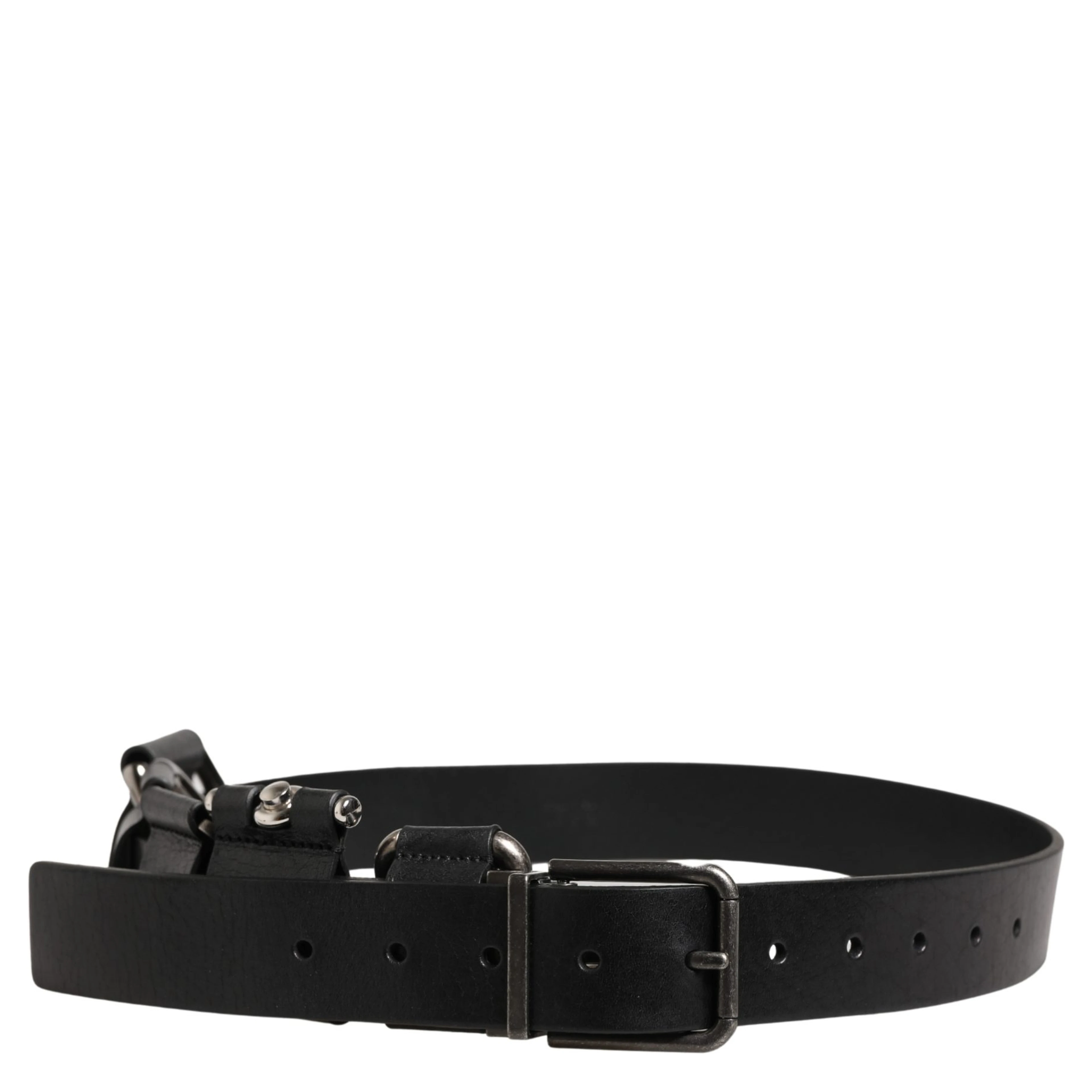 Black Calf Leather Silver Metal Buckle Belt