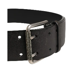 Men Black Classic Leather Metal Buckle Belt