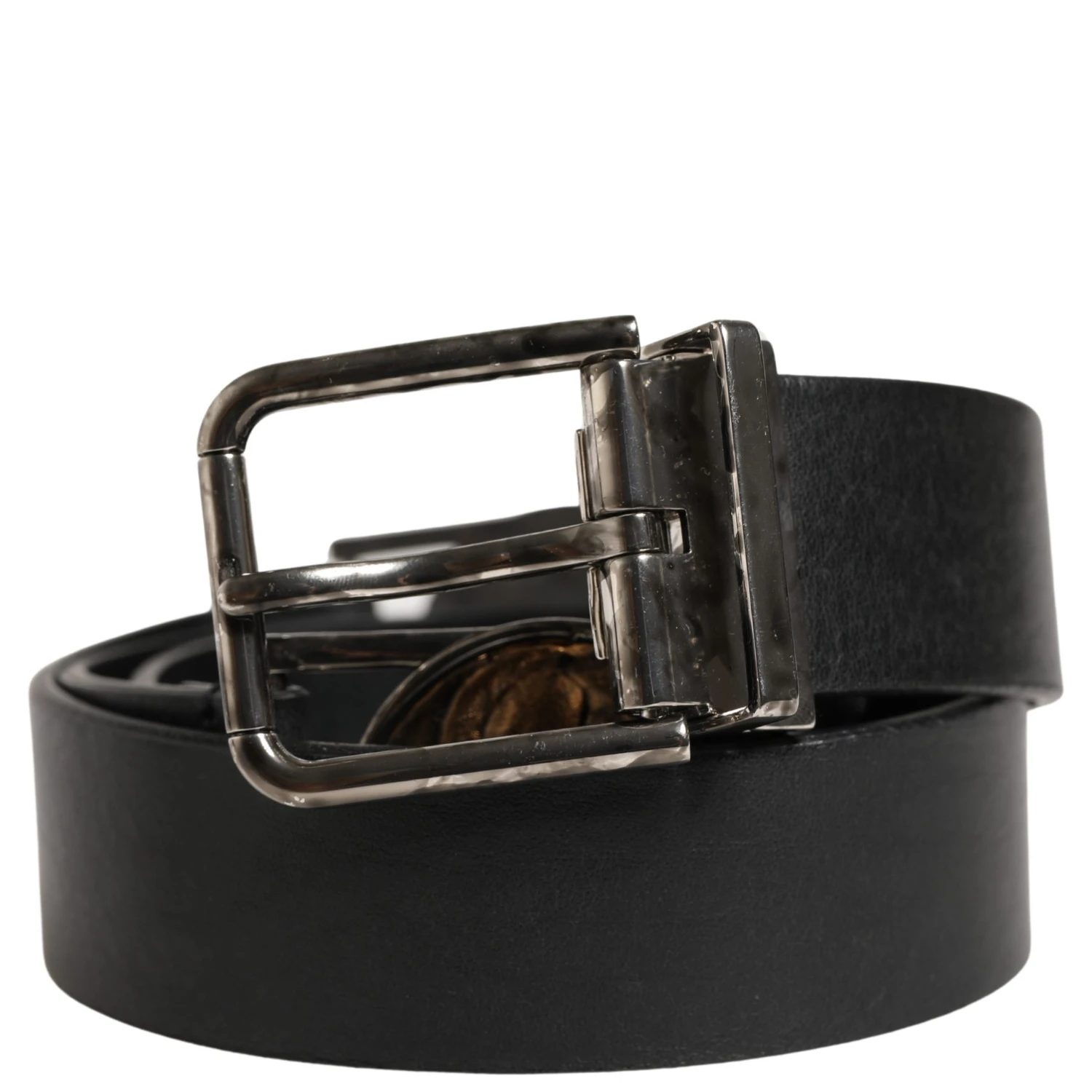 Men Black Classic Leather Metal Buckle Belt