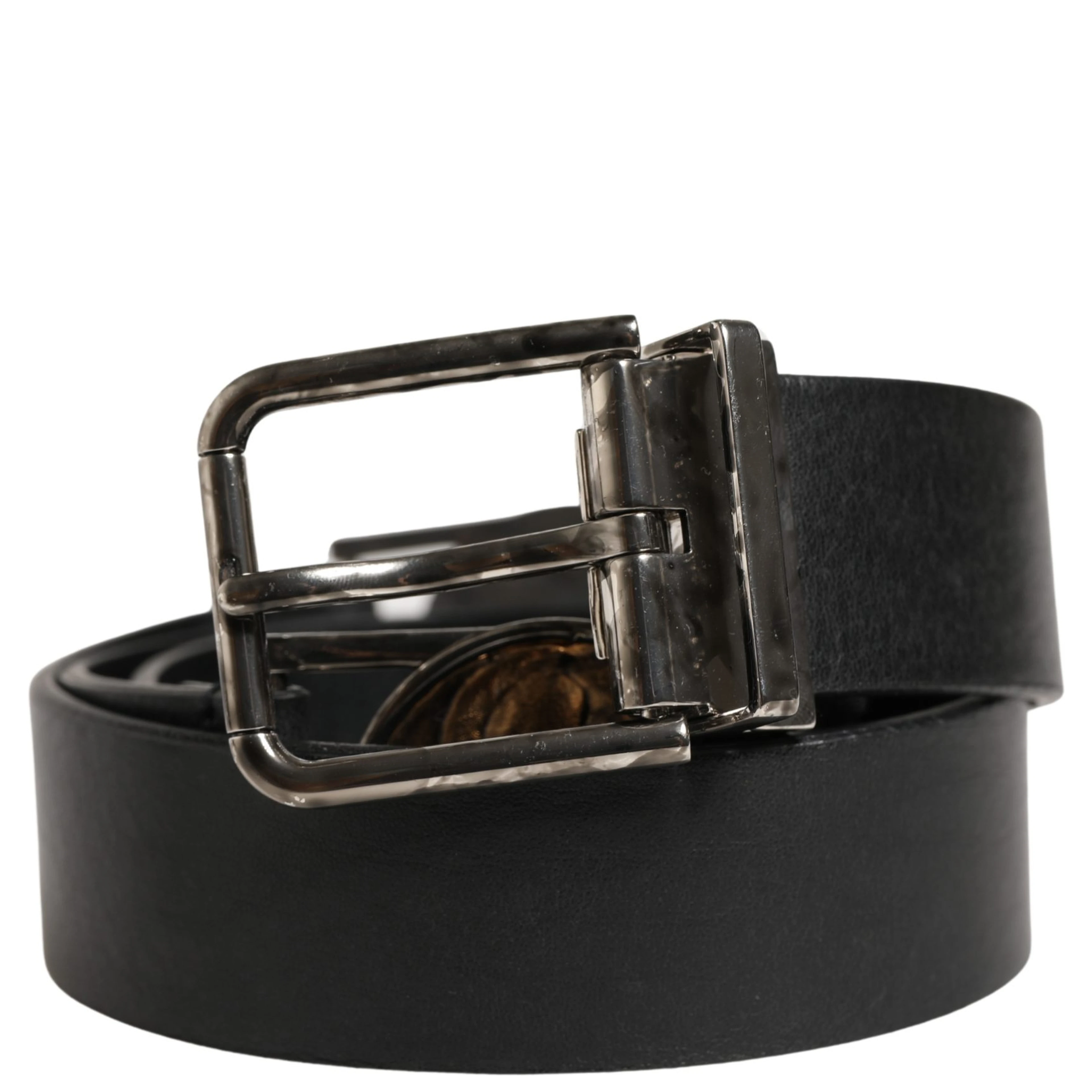 Men Black Classic Leather Metal Buckle Belt