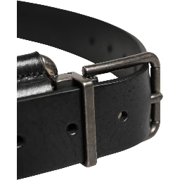 Black Calf Leather Silver Metal Buckle Belt