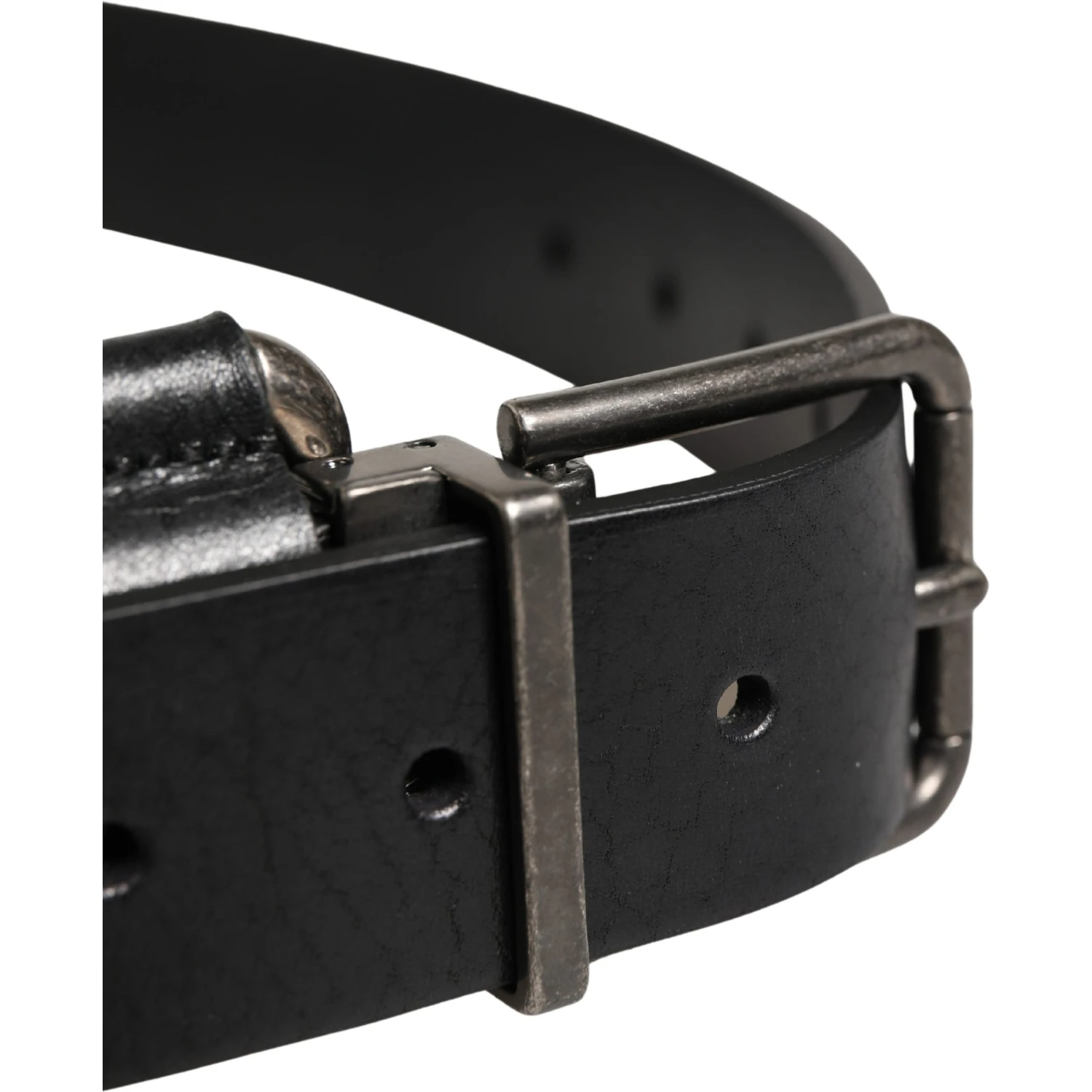 Black Calf Leather Silver Metal Buckle Belt
