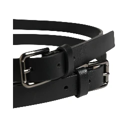 Black Double Strap Leather Silver Buckle Belt