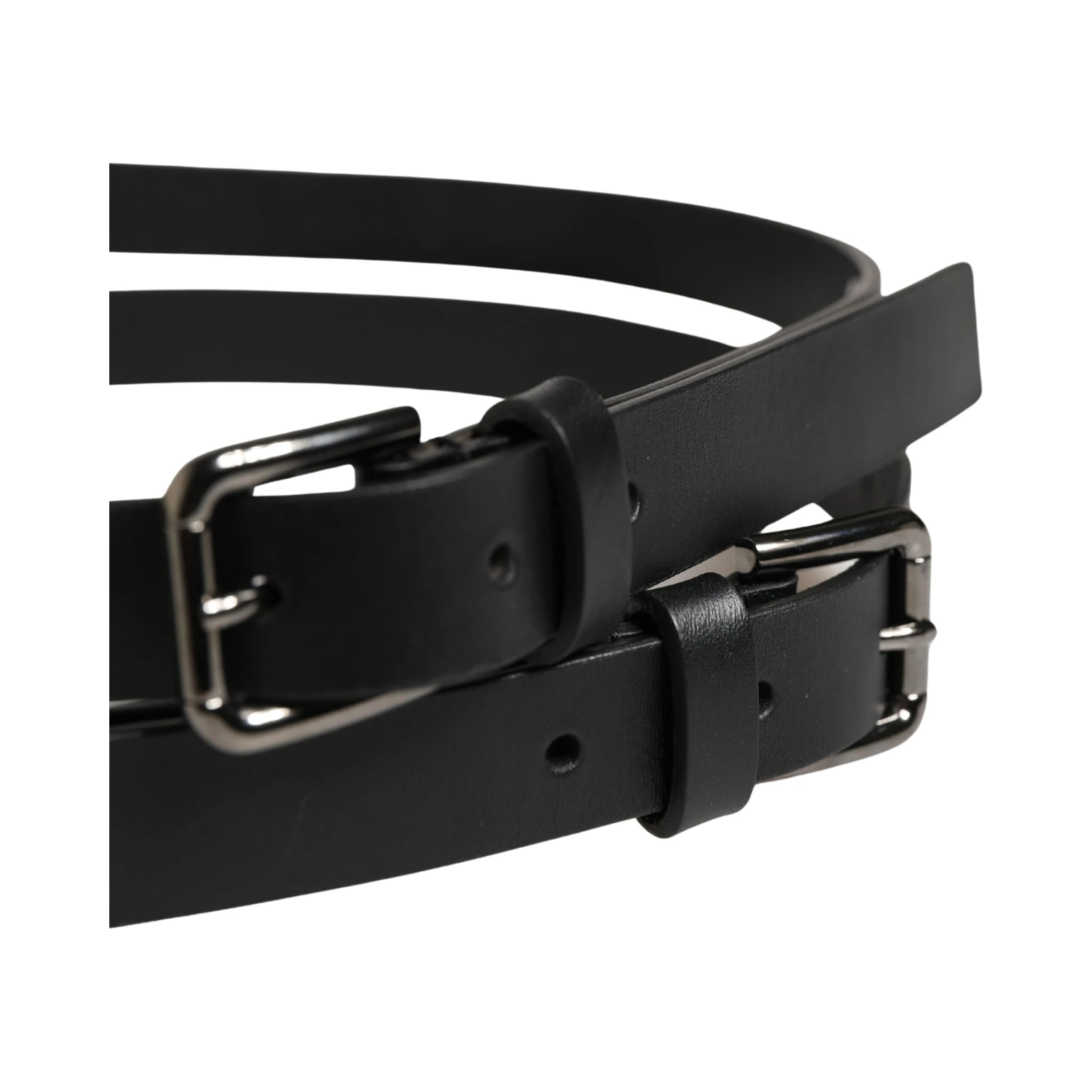 Black Double Strap Leather Silver Buckle Belt