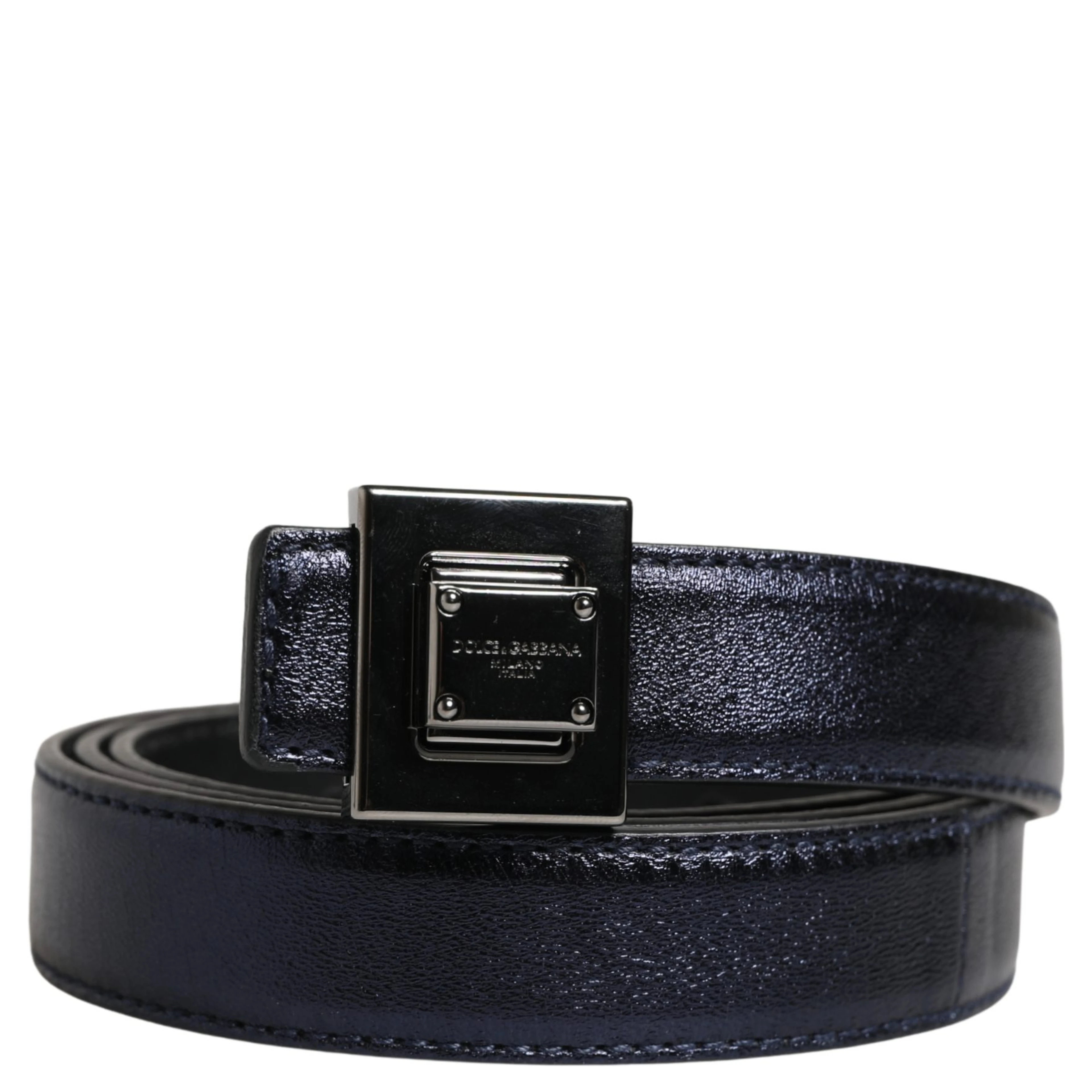 Men Black Classic Leather Square Buckle Belt