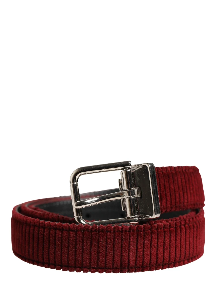 Men Red Velvet Leather Metal Buckle Belt