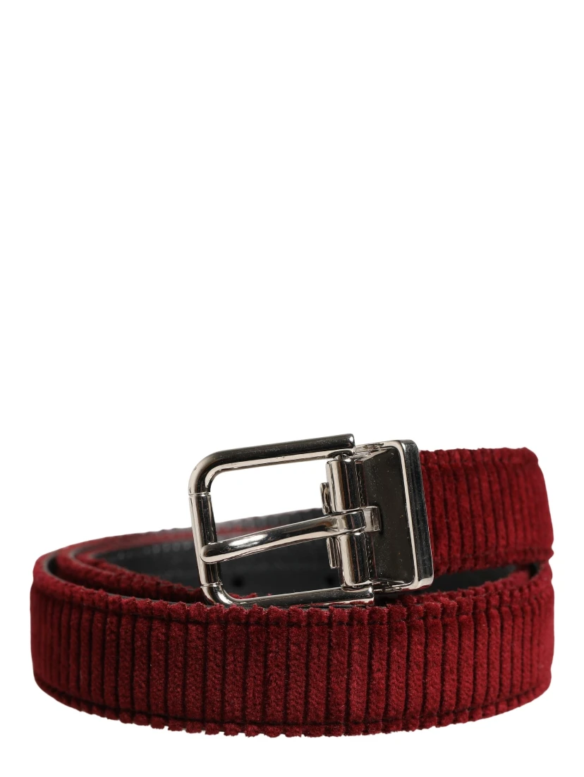 Men Red Velvet Leather Metal Buckle Belt