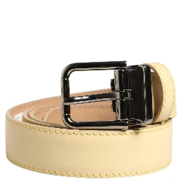 Men Yellow Classic Leather Metal Buckle Belt