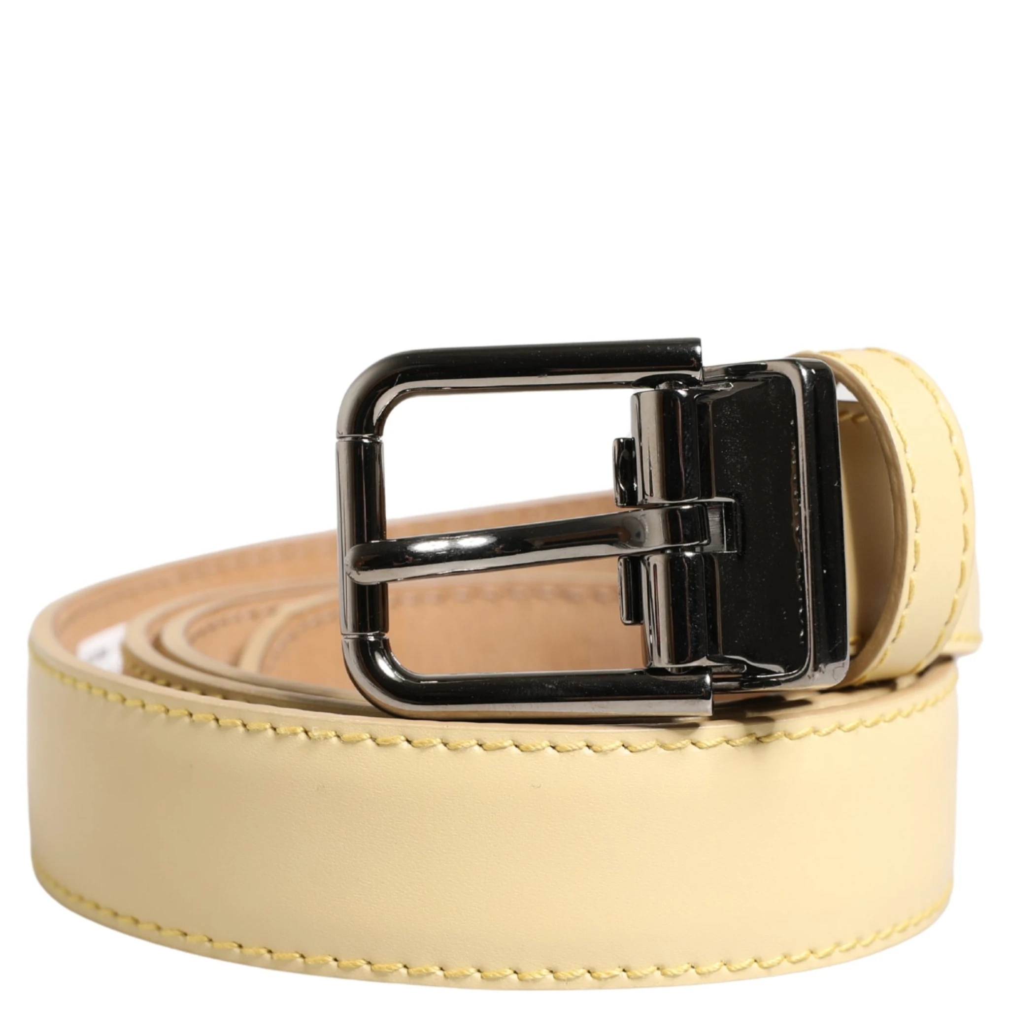 Men Yellow Classic Leather Metal Buckle Belt