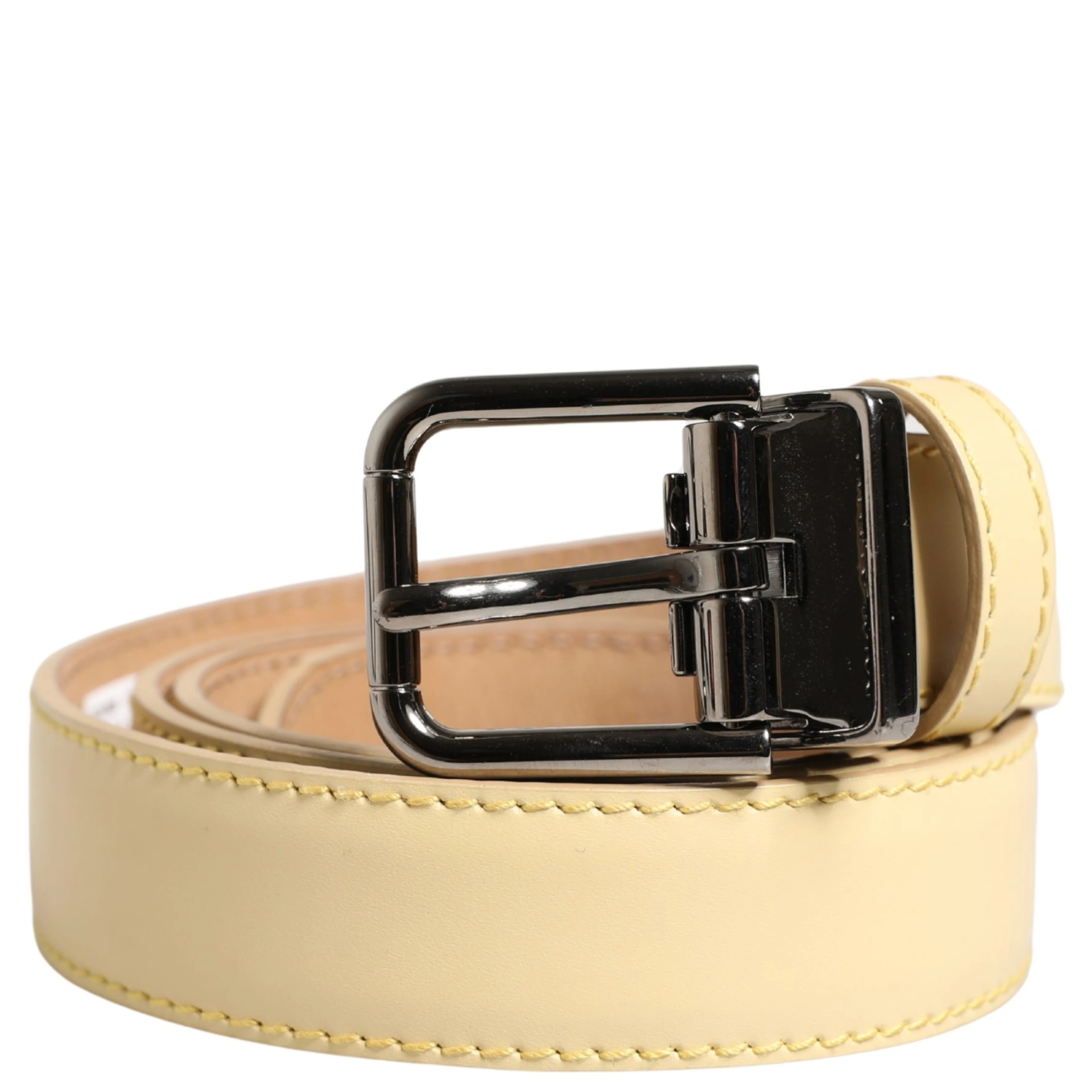 Men Yellow Classic Leather Metal Buckle Belt