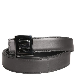 Men Silver Classic Leather Square Buckle Belt