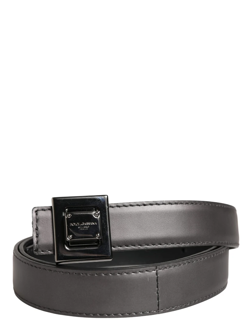 Men Silver Classic Leather Square Buckle Belt