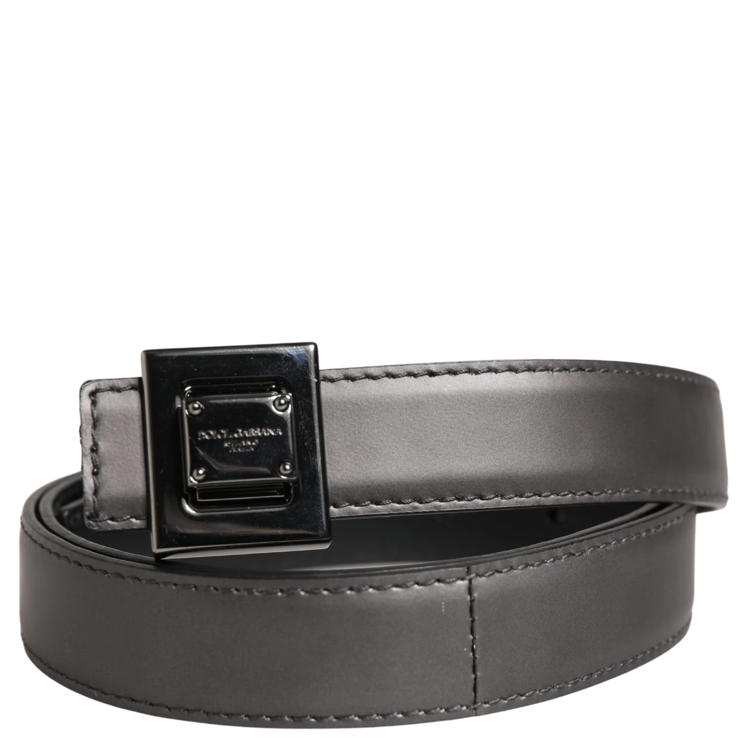 Men Silver Classic Leather Square Buckle Belt