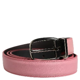 Men Pink Classic Leather Metal Buckle Belt
