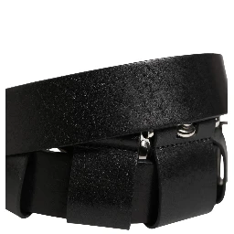 Black Calf Leather Silver Metal Buckle Belt
