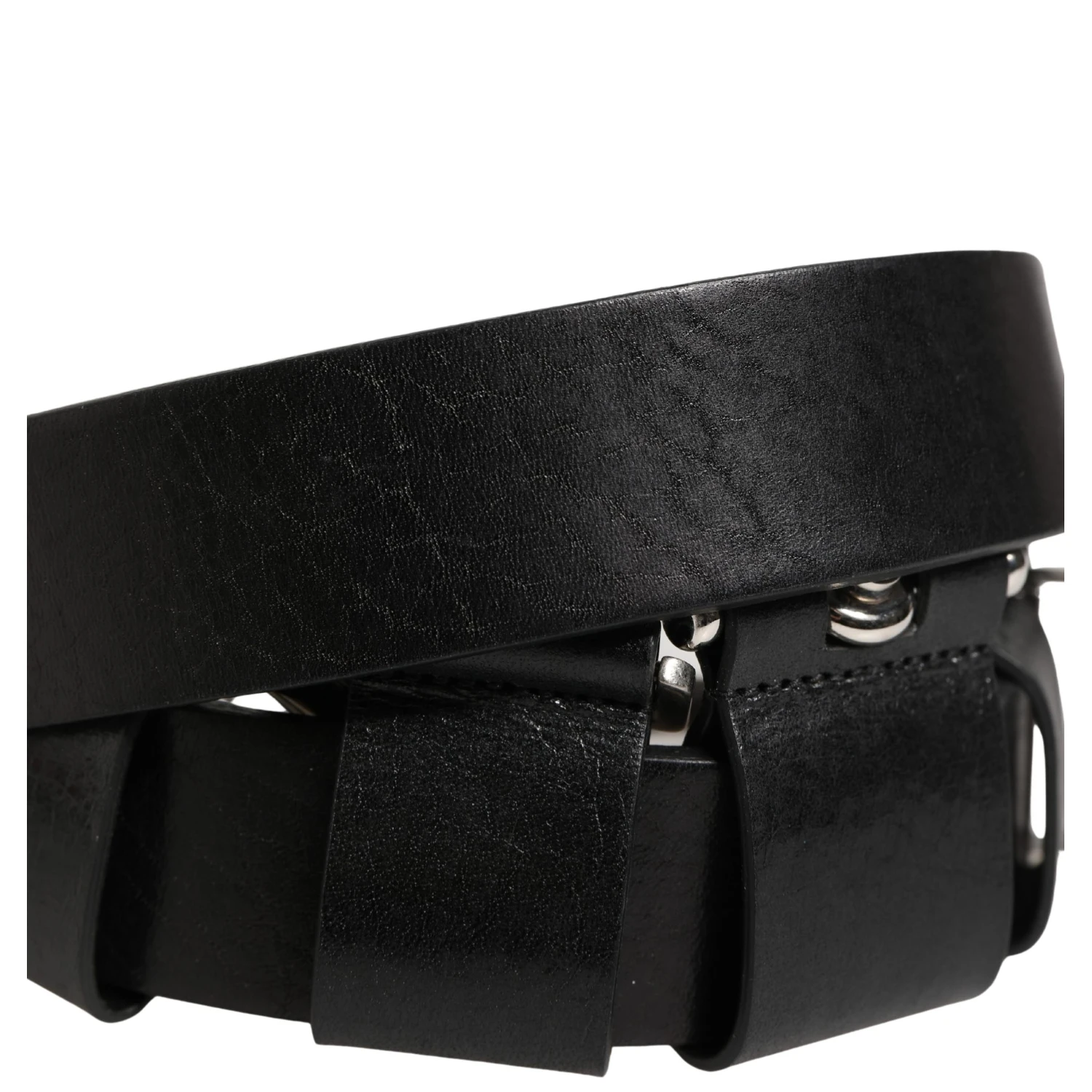 Black Calf Leather Silver Metal Buckle Belt