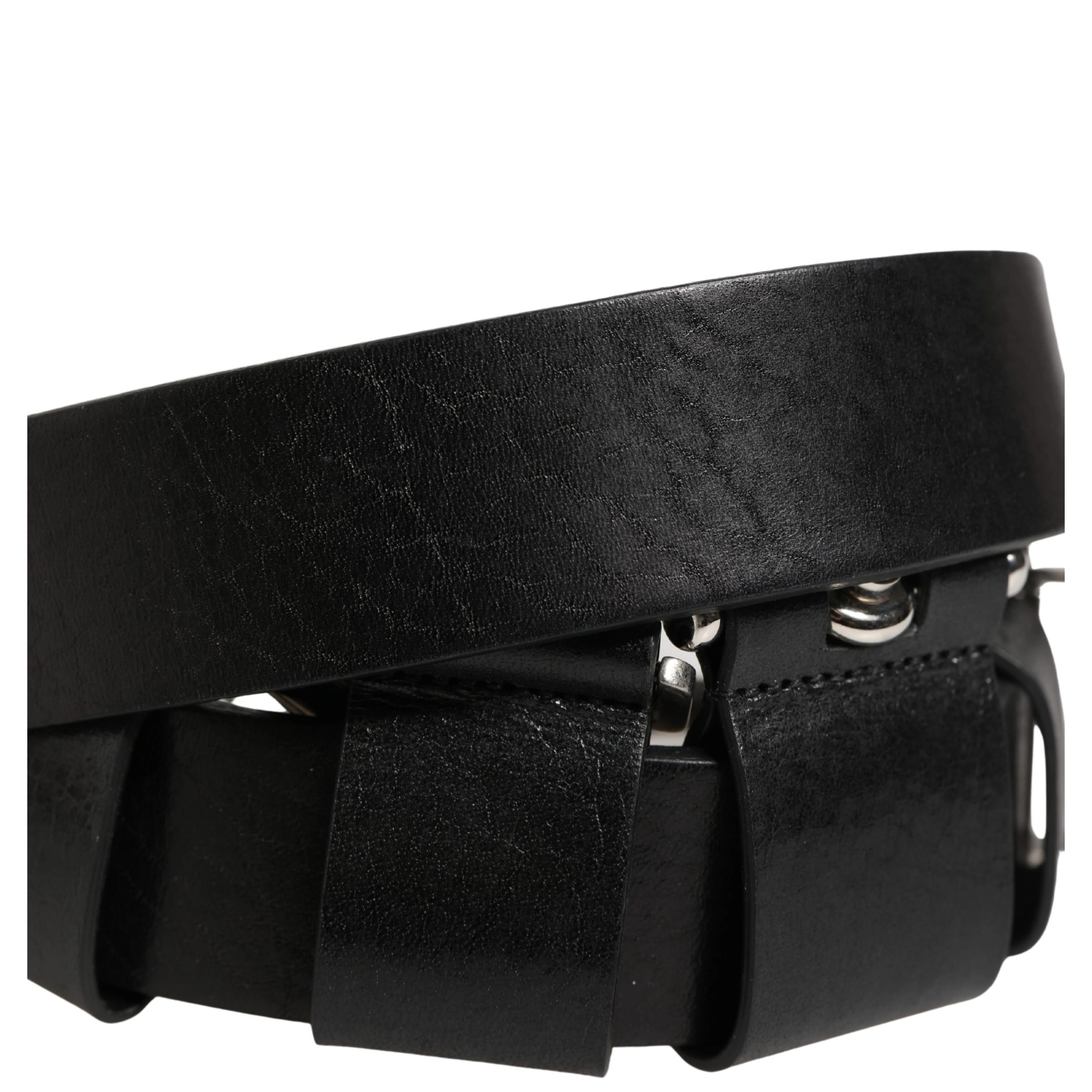 Black Calf Leather Silver Metal Buckle Belt