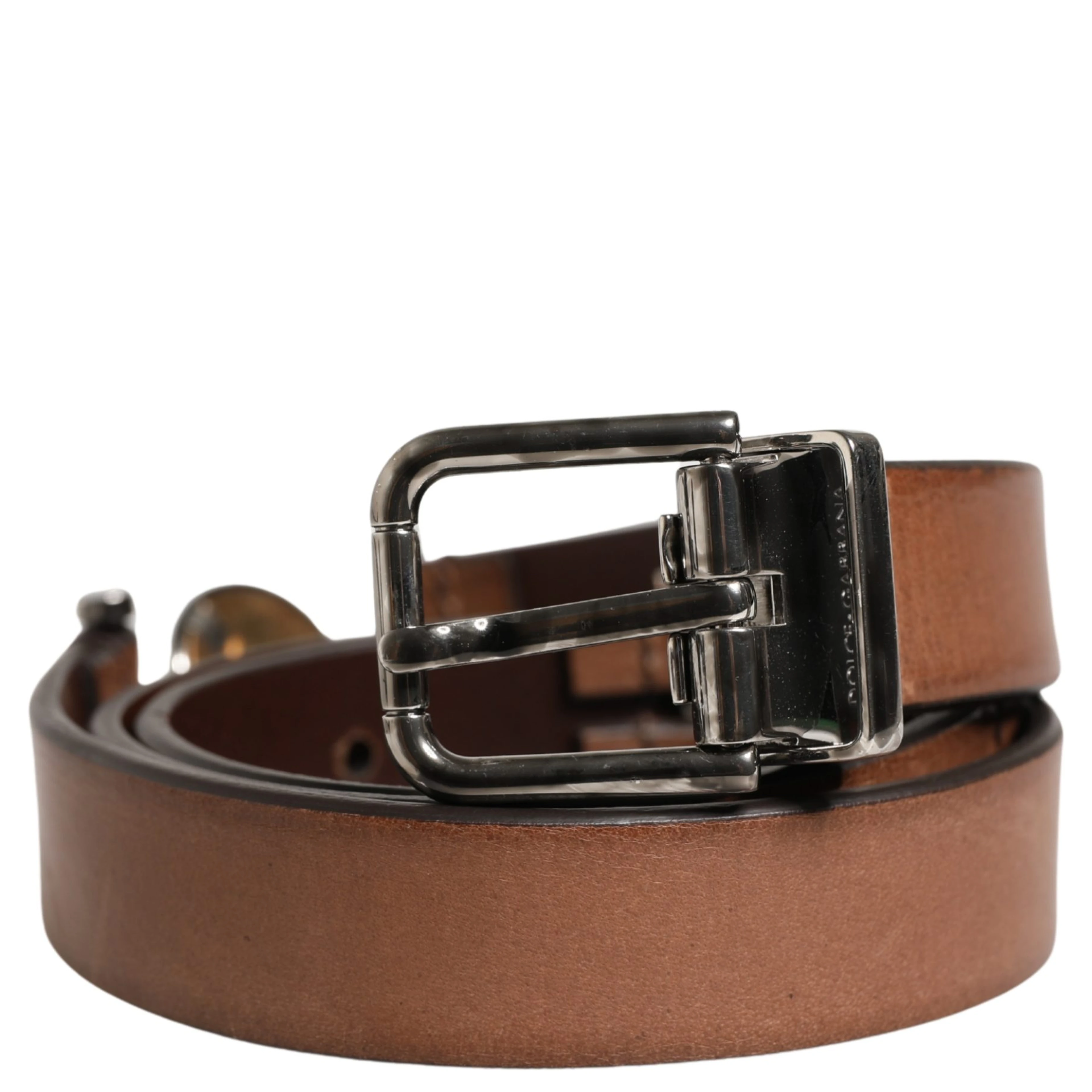 Men Brown Classic Leather Metal Buckle Belt